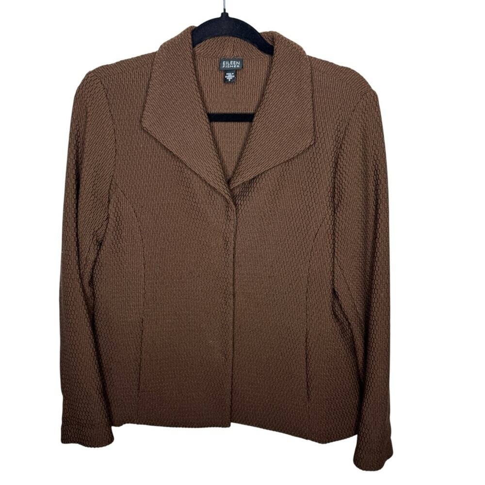 EILEEN FISHER / chocolate brown textured wool button front blazer jacket / S